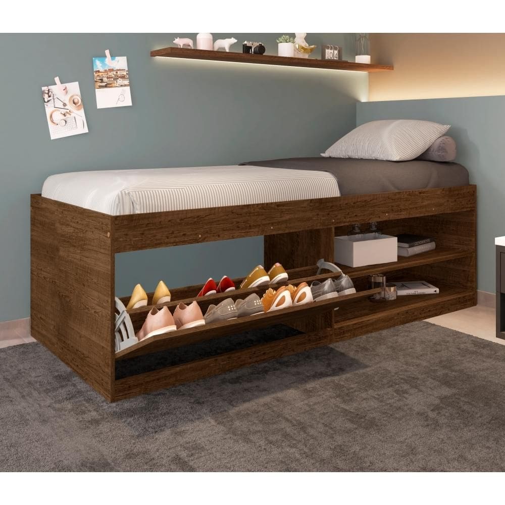 Cama Box Sapateira e Nichos Tien Malbec