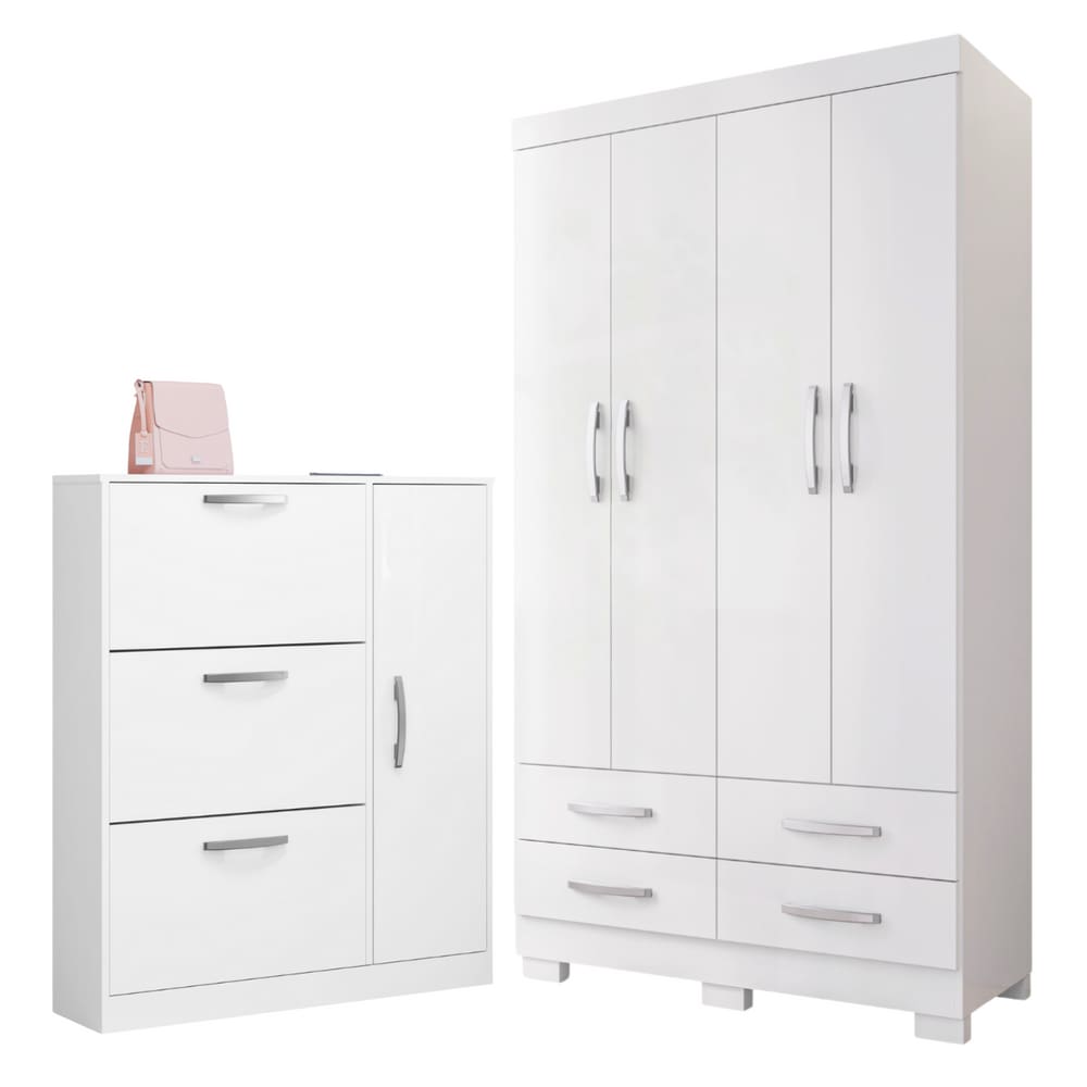 Conjunto de Guarda Roupa e Sapateira Coutos Branco