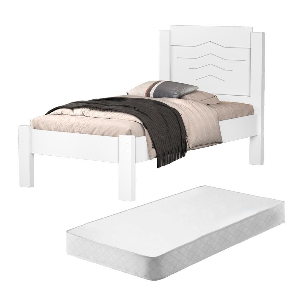 Cama Solteiro Jade Branco com Colchão