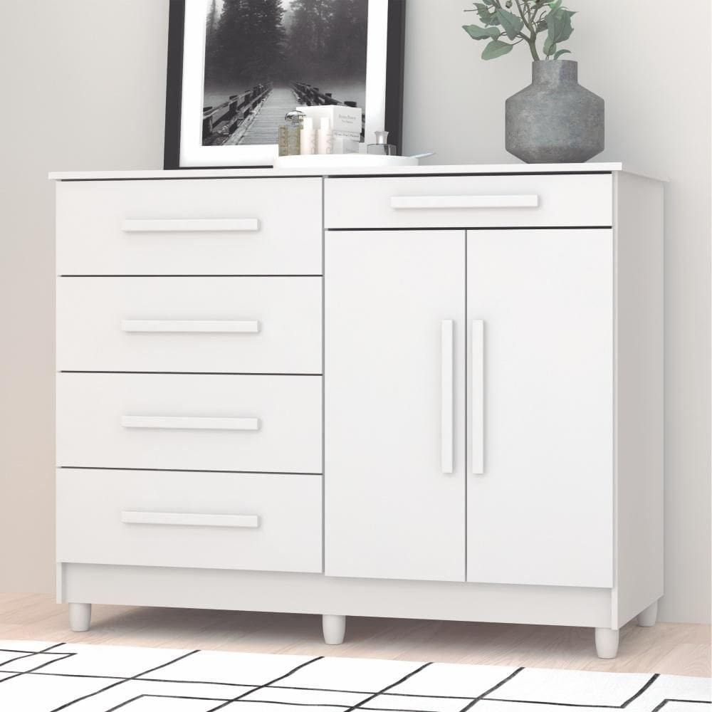 Cômoda Muskogee 5 Gavetas 2 Portas Branco