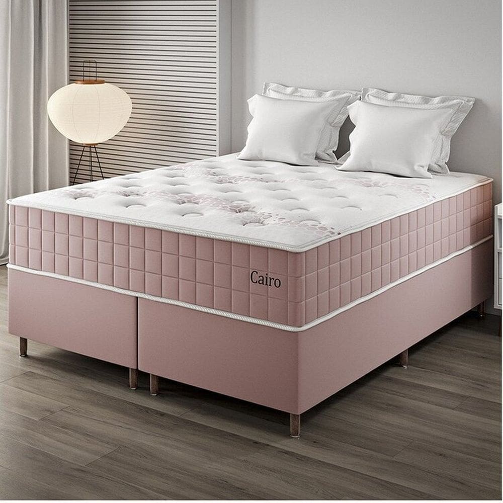 Conjunto Colchão Mola Ensacada e Base Box Queen 67x158x198cm Cairo Yescasa Rose
