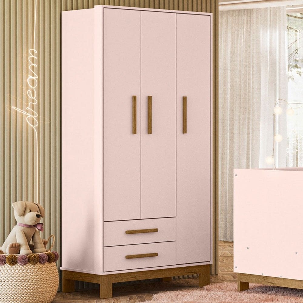 Guarda-Roupa Infantil Encanto 3 Portas 2 Gavetas Rosa