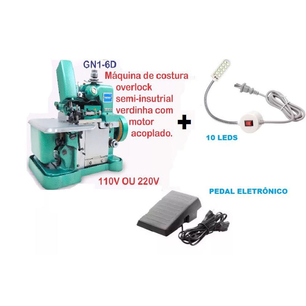 Maquina Costura Overlock +Led+pedal Eletrônico-110V