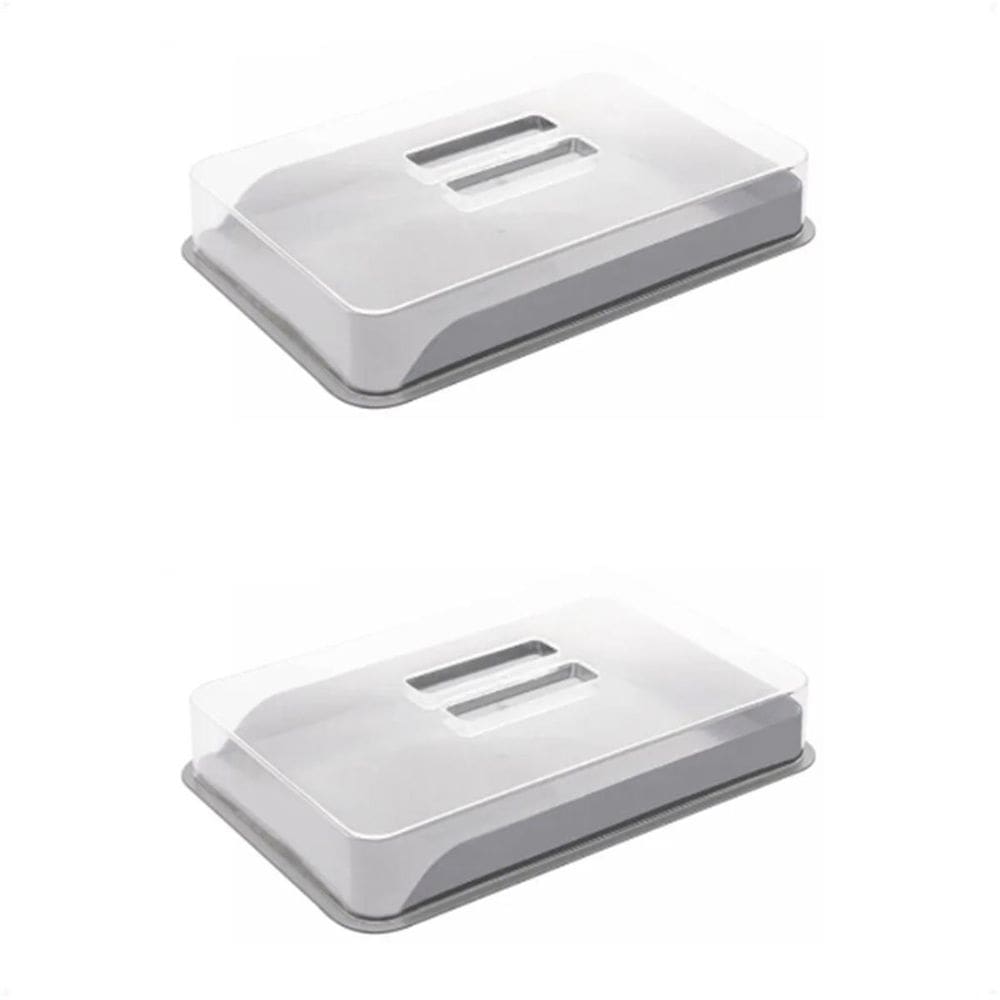 2 Porta Frios De Bambu E Pp Cinza Com Tampa 23X14X4 Cm