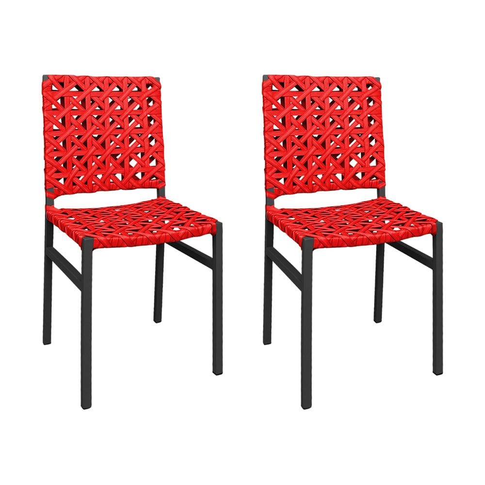 Kit 2 Cadeiras Deck Alumínio Junco Trançado Teia Vermelho Unicolor