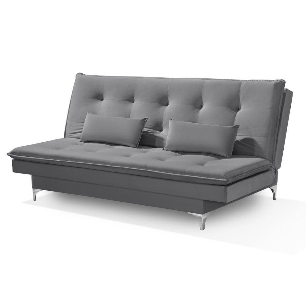 Sofá Cama Bangkok Costura Capitonê Moderna C Almofadas Cor cinza