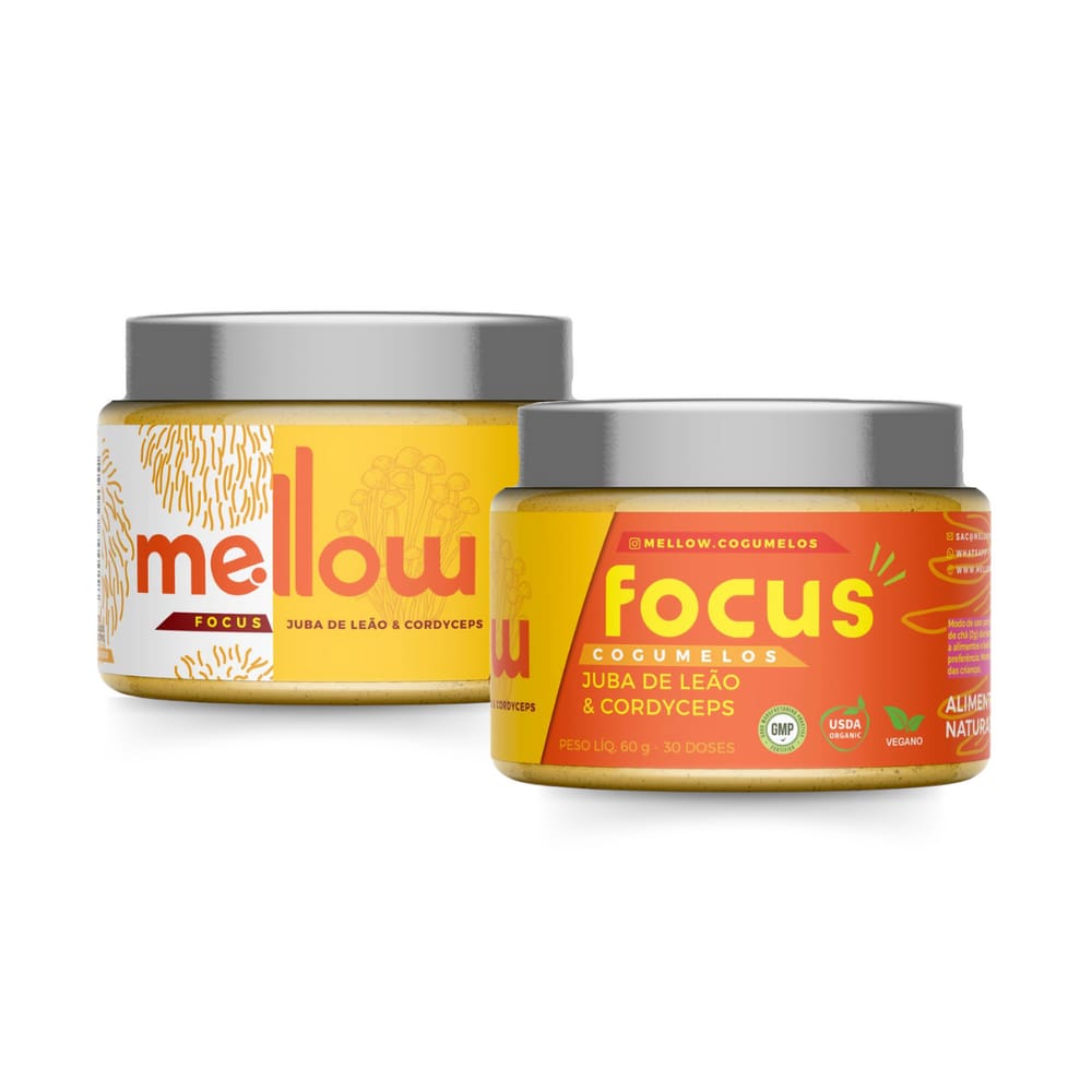 Kit de 2 Cogumelos Pó Foco Juba De Leão E Cordyceps Mellow