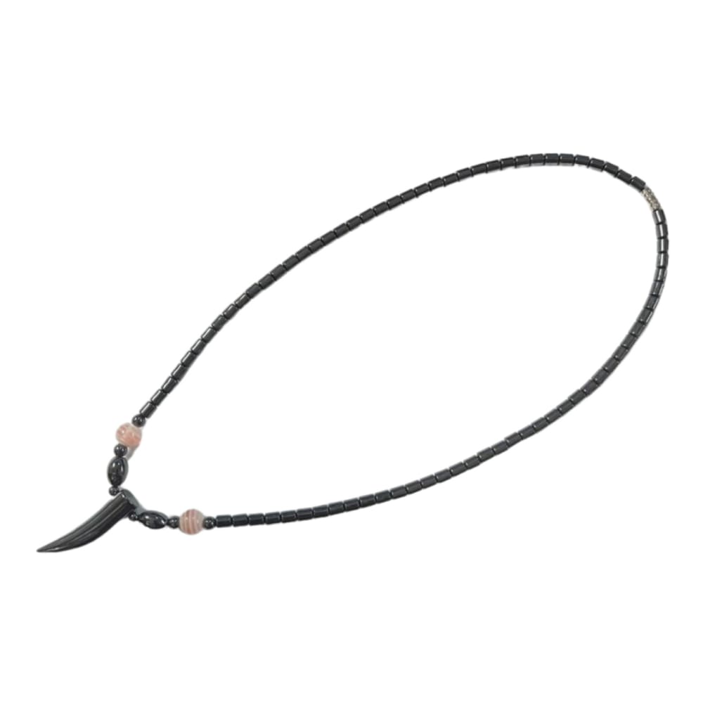 Colar Feminino Pedra Natural Hematita Dente Marfim 40 cm