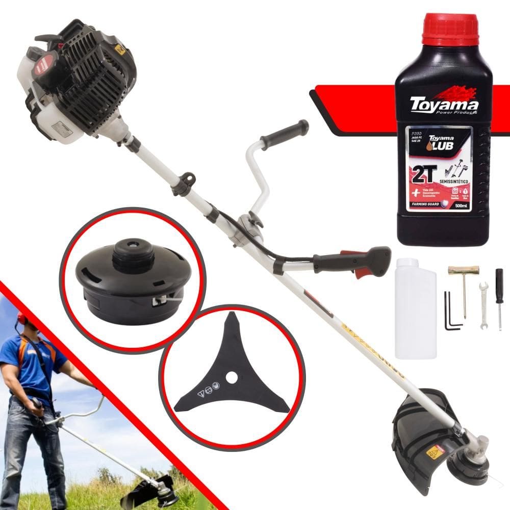 Roçadeira Profissional Lateral Kawashima KW43LE À Gasolina 1,7HP 43cc Com Lâmina 3 Pontas e Carretel + Óleo Toyama 2T