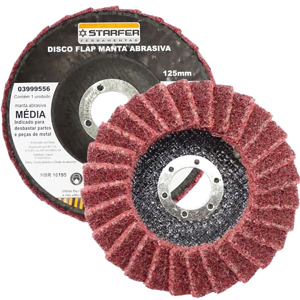 Disco Flap com Manta 5” Media Vermelha Ideal para Desbaste Lixar Polir Aço Aluminio Metais - Starfer