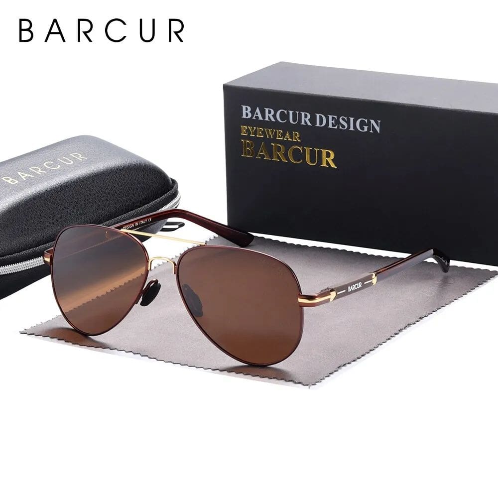 Óculos De Sol Barcur Aviador Masculino Lente Polarizada Brown