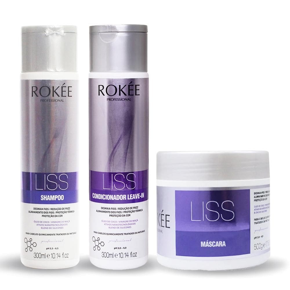 Kit ROKÉE Shampoo + Condicionador 300ml + Máscara Liss 500g