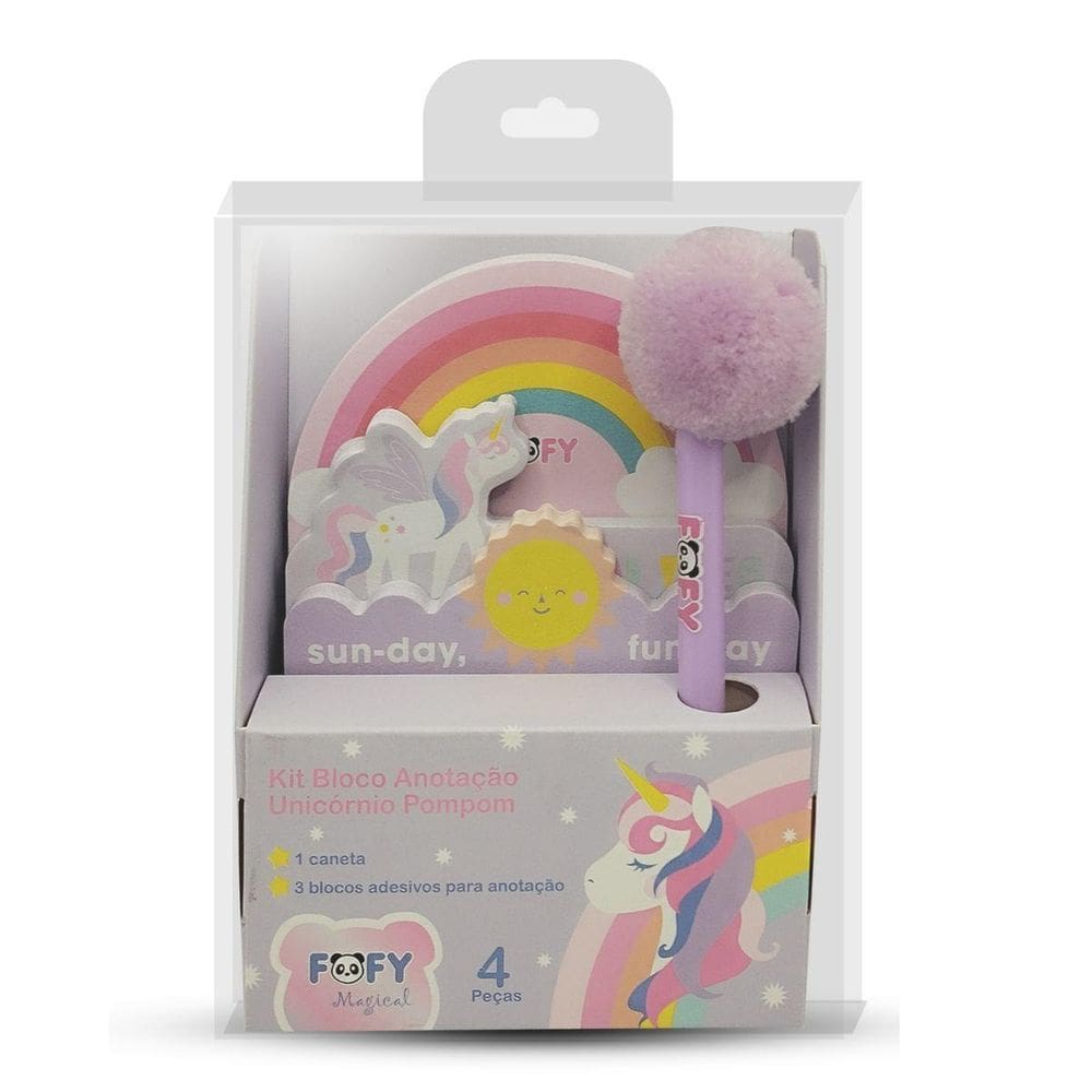 Kit Presenteavel Mini Bloco Anotaçoes Unicornio Pompom Fofy