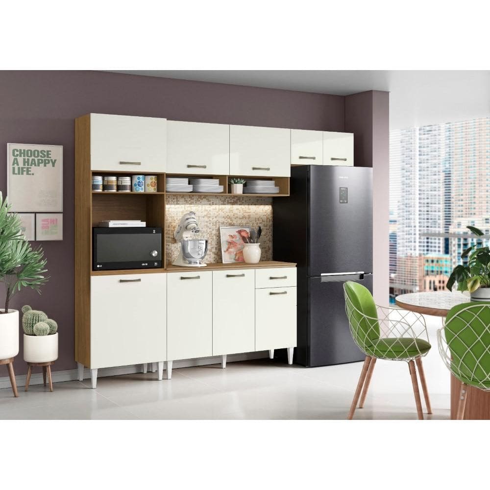 Cozinha Compacta + Balcão com Tampo Aurora Atacama Off White - Aramóveis