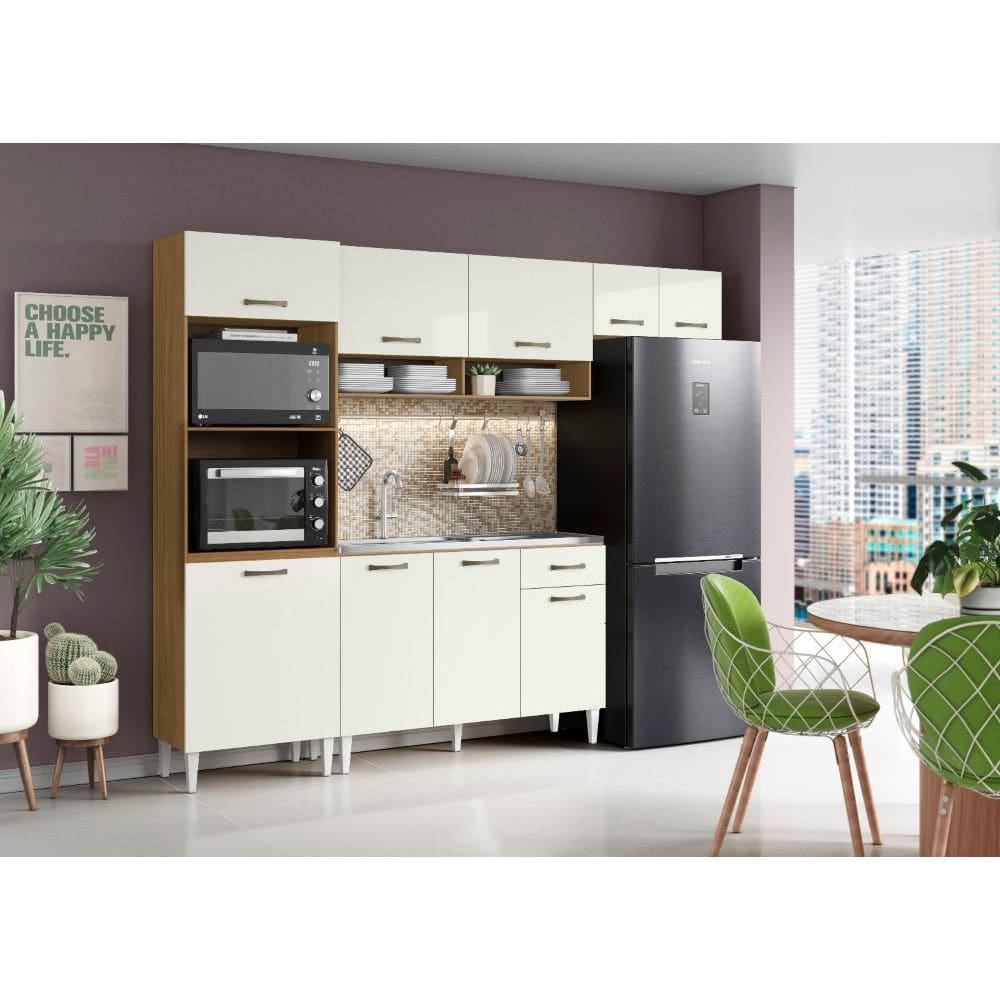 Cozinha Compacta + Balcão sem Tampo para Pia Atenas  Atacama Off White - Aramóveis