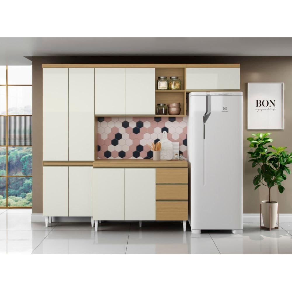 Cozinha Compacta Sophia Balcão com Tampo Atacama Off White - Aramóveis