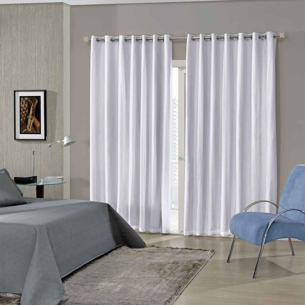Cortina Blackout Quarto Branco Pratika Cromo 4,20 x 2,80 Voil Com Forro Corta Luz Pvc Bella Janela