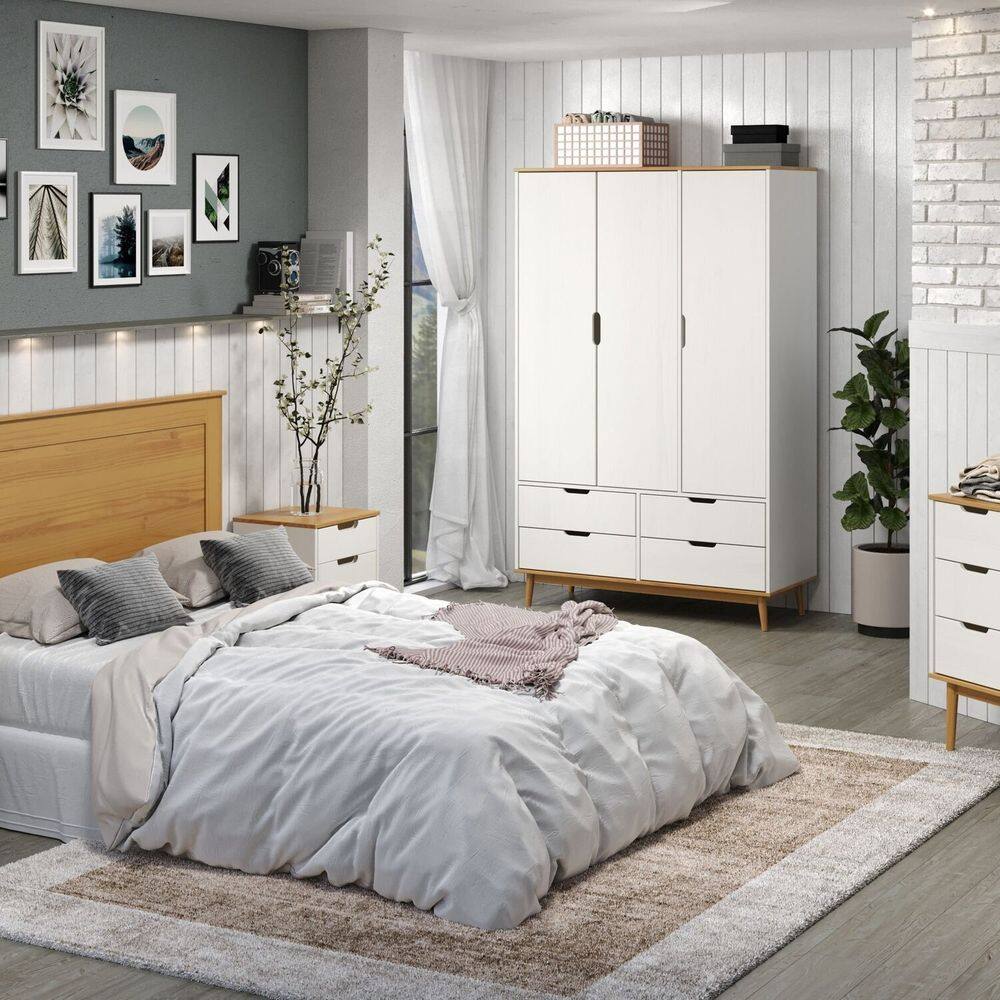 Guarda-roupa 3 Portas 4 Gavetas Nórdica Yescasa ROBLE/BRANCO