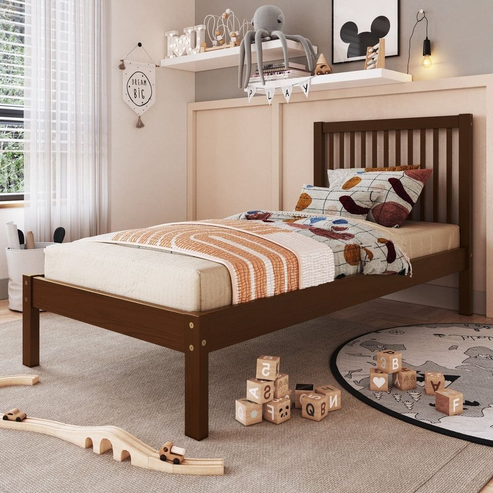 Cama de Solteiro Lucy de Madeira Maciça com Lastro Walnut