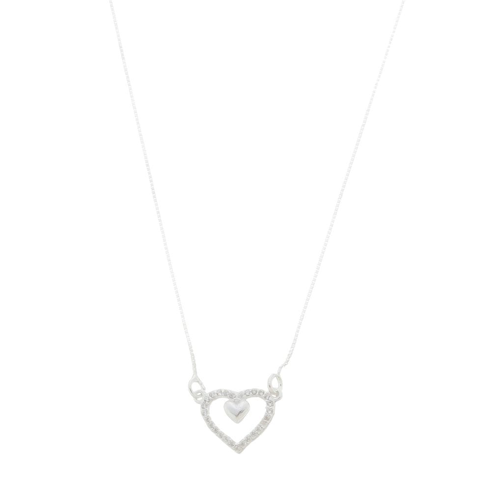 Colar Feminino De Prata 925 Veneziana Coração Cravejado