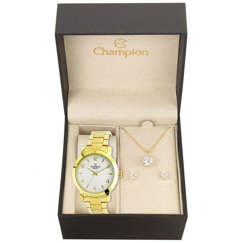 Kit Relógio Champion Elegance Feminino CN25065W - Colar e Brincos