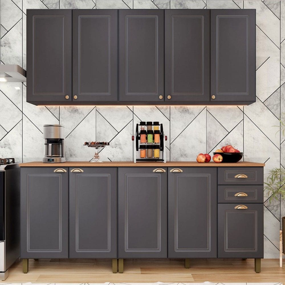 Cozinha Completa Firenze 10 Portas 2 Gavetas Cinza - Indekes