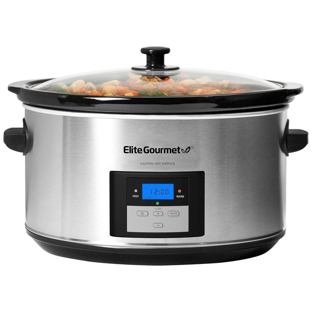 Panela Elétrica Digital 8L Programável com Temporizador Ajustável, Aço Inoxidável, 110V 280W, ELITE GOURMET MST 900D, Prateado