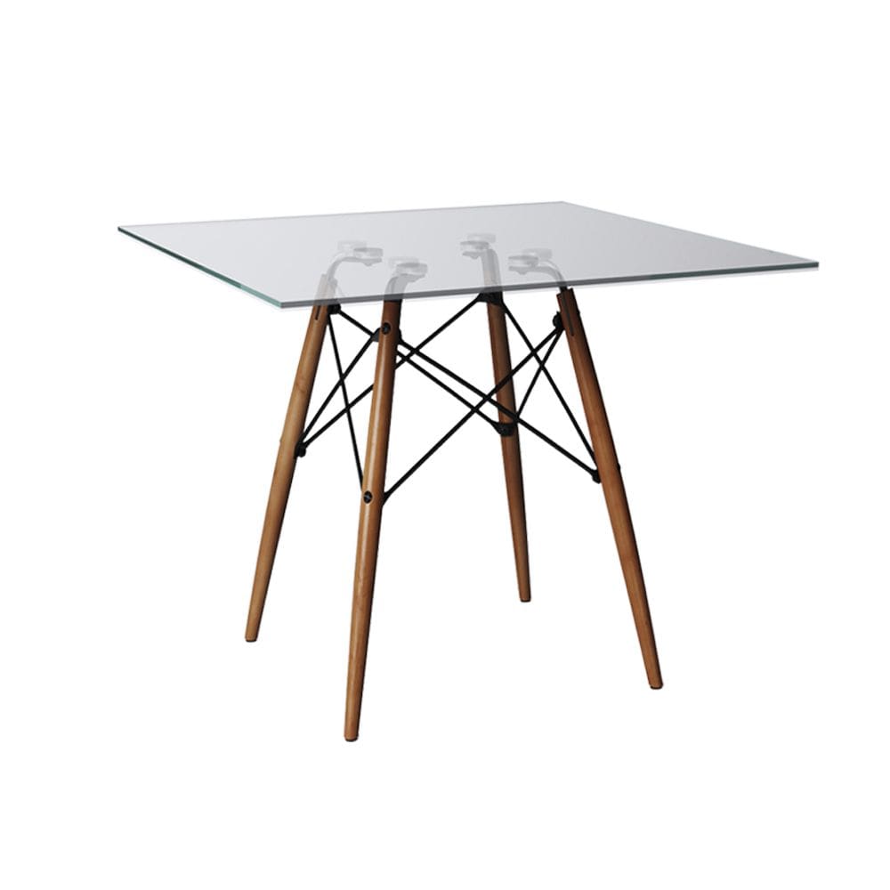 Mesa de Jantar Eiffel Quadrado Tampo de Vidro 110cm