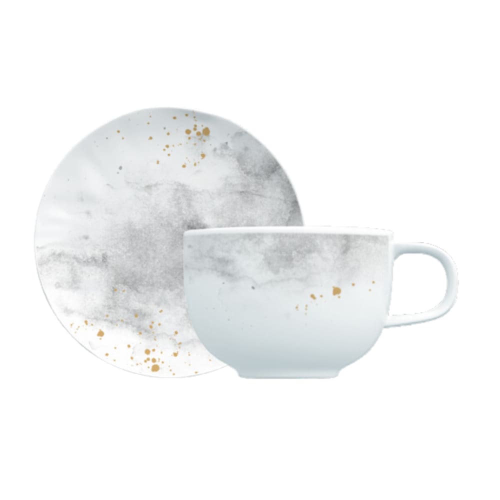 Conjunto De Xícaras Para Café Com Pires Em Porcelana Nuvens Com 12 Peças 100ml Germer