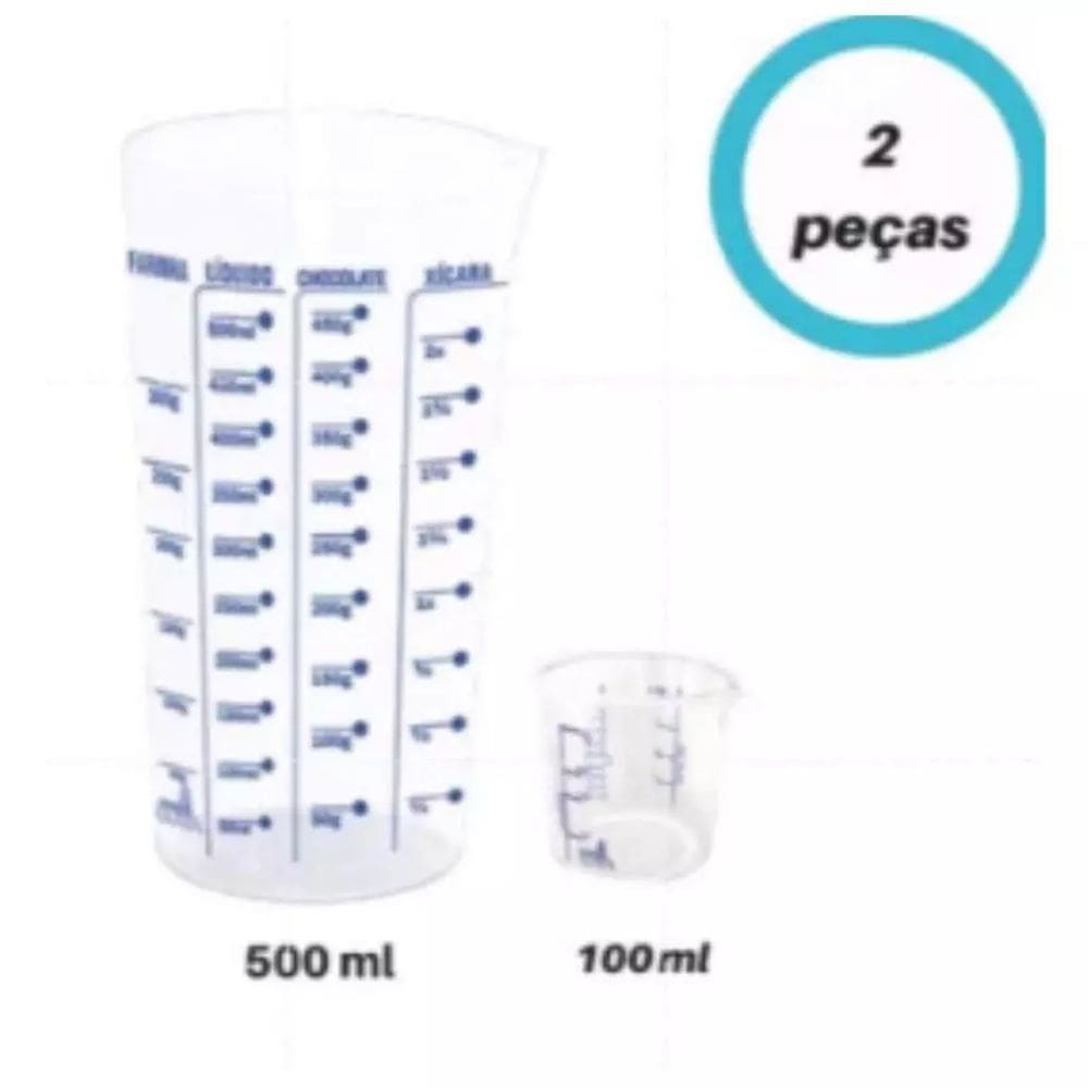 Kit 2 peças Copo de Medidas, Medidor Receitas 500 e 100 ml