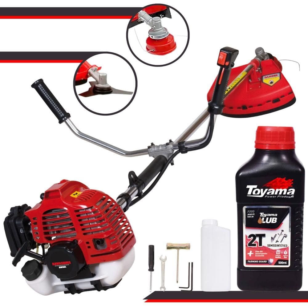 Cortador de Grama À Gasolina Kawashima KW52L 2,5HP 52cc Roçadeira Profissional Com Lâmina 3 Pontas + Carretel de Nylon + Óleo Toyama 2T