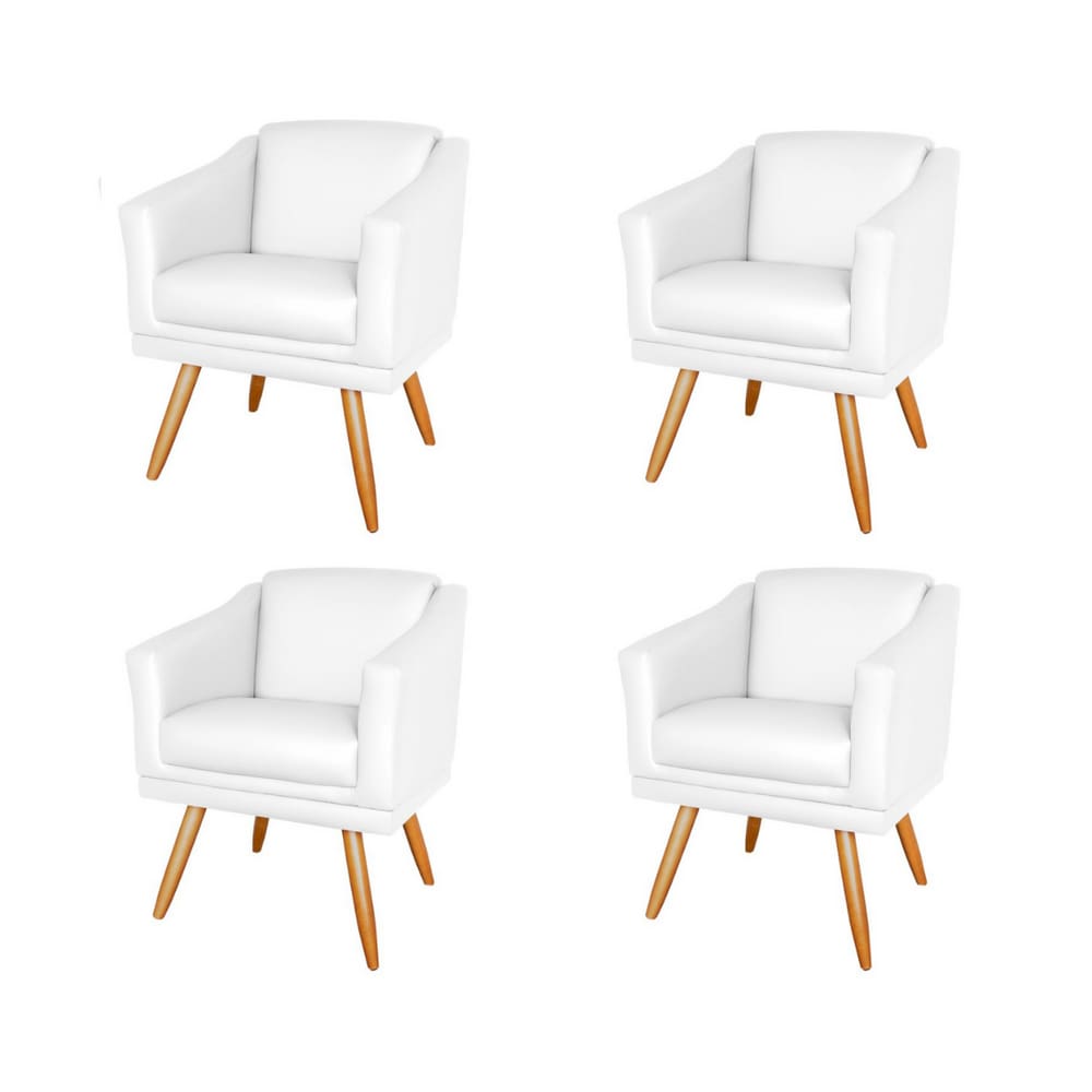 Kit 4 Poltronas Decorativa Valentina Sala Recepção Escritório Corino Bco