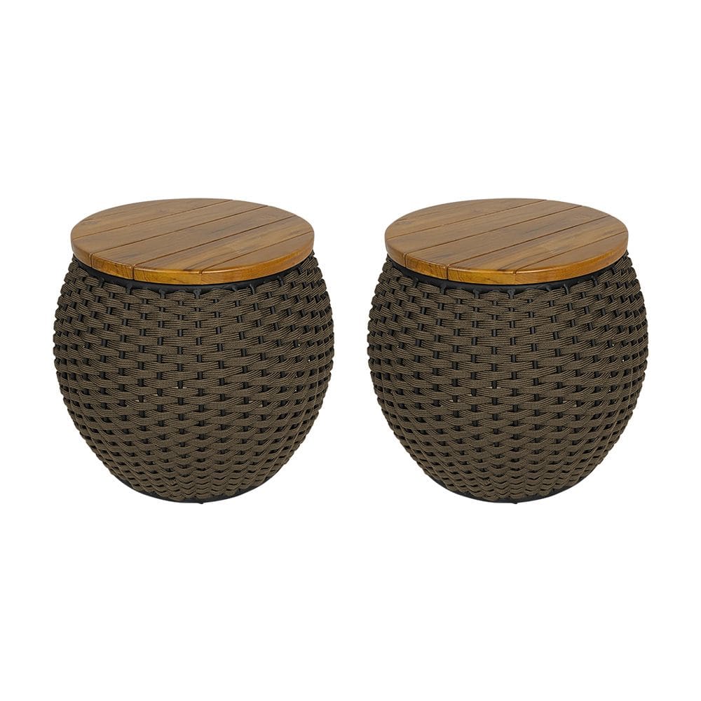 Kit 2 Puffs Barril Alumínio Tampo Madeira Corda Náutica Rami