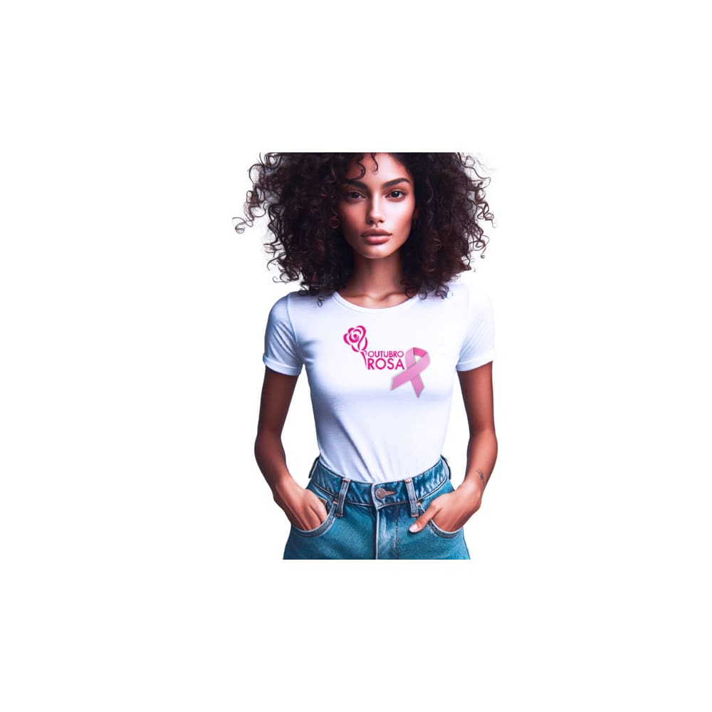 Camisetas de Poliester Branca Personalizadas Outubro Rosa