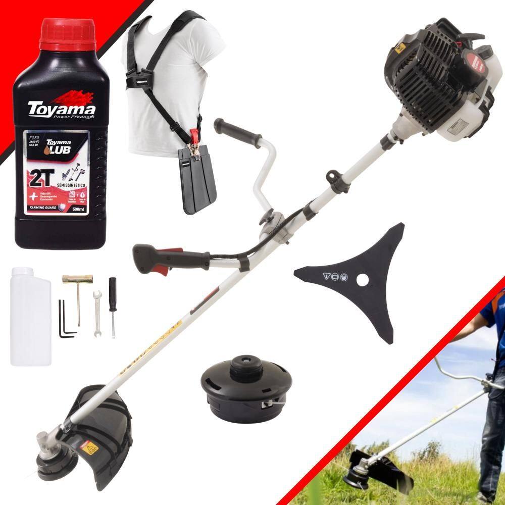 Máquina de Cortar Grama À Gasolina Kawashima KW52-LE 52cc 2,5HP 2T Robusta e de Alta Performance Roçadeira Profissional Completa + Óleo Toyama 2T