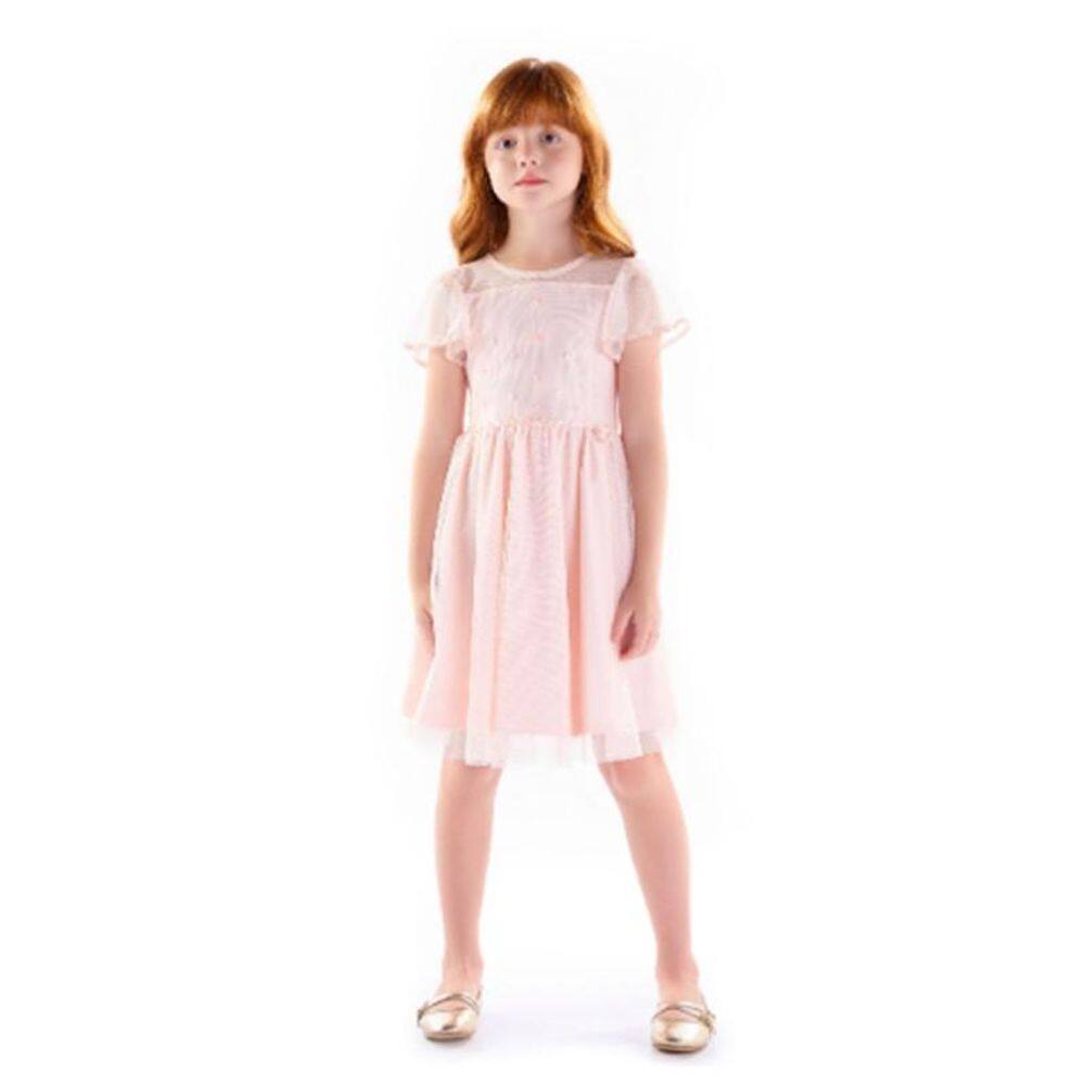 Vestido telinha com aplicação de florzinhas Kiki Xodó