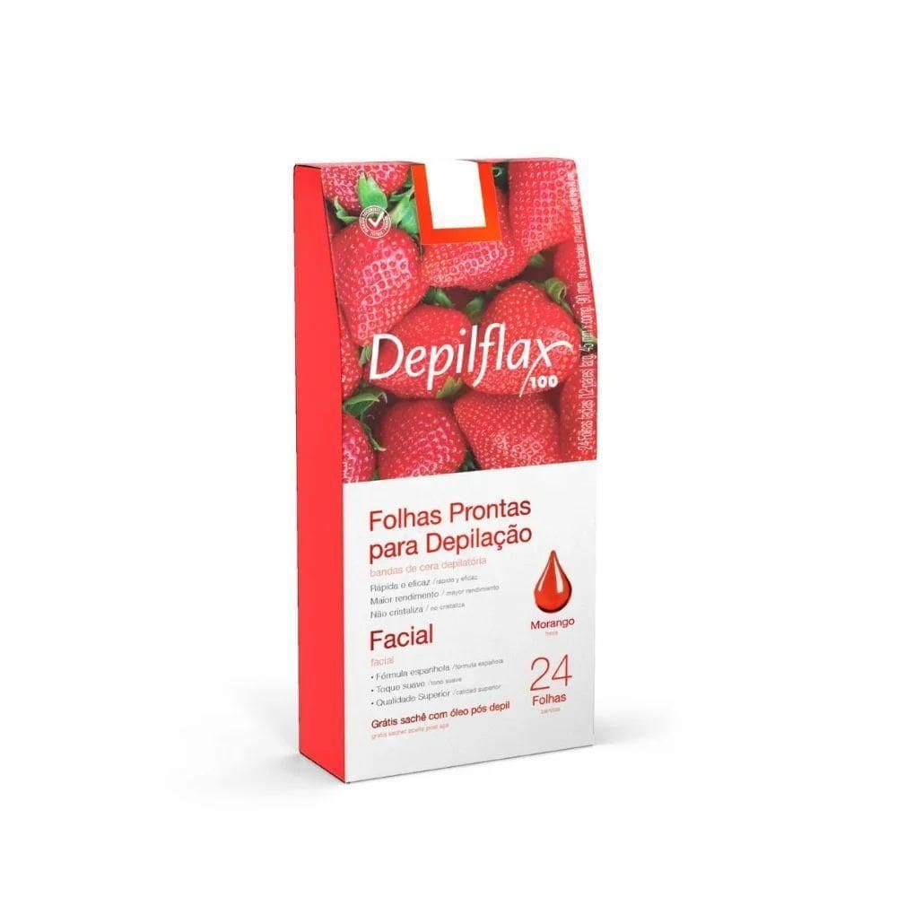 Folhas Prontas Para Depilação Facial Buço Sobrancelha Depilflax Morango 24un