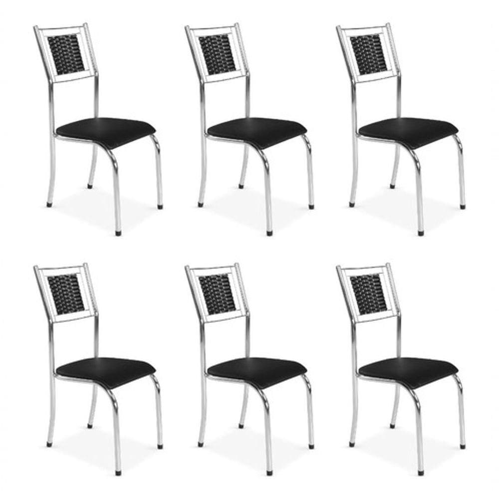 Kit 6 Cadeira Jantar Moderna Cromada Aço Junco Cozinha Sala Preto Cromada