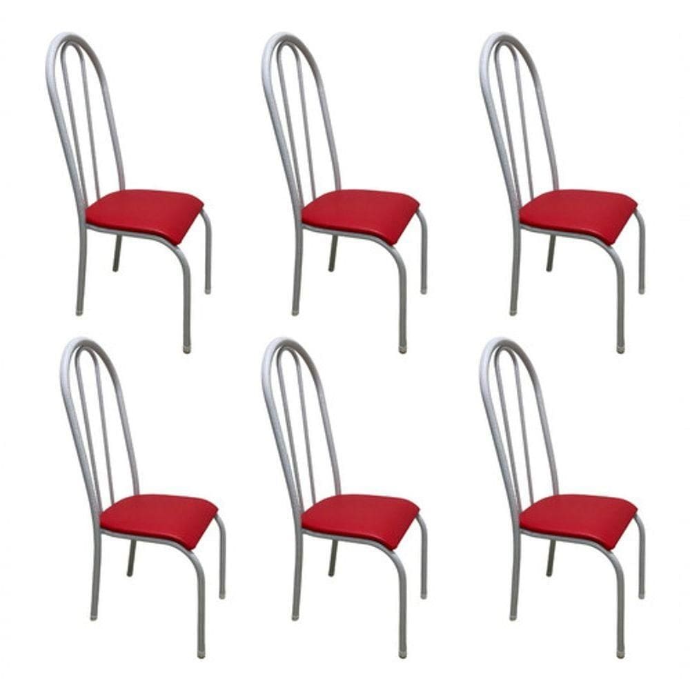 Kit 6 Cadeira Sala Jantar Aço Tubolar Cozinha Corino Junco Vermelho