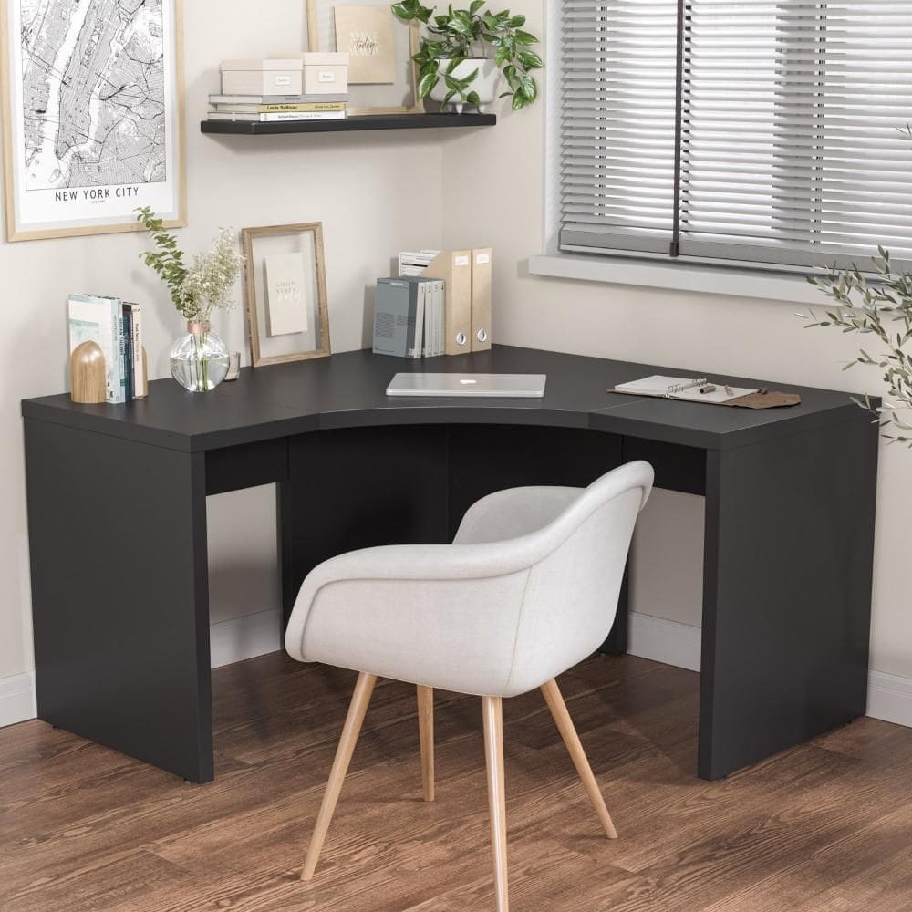 Mesa de Escritório em L Tamburato Acabamento em Bp 135cm Ficus CabeCasa MadeiraMadeira Preto