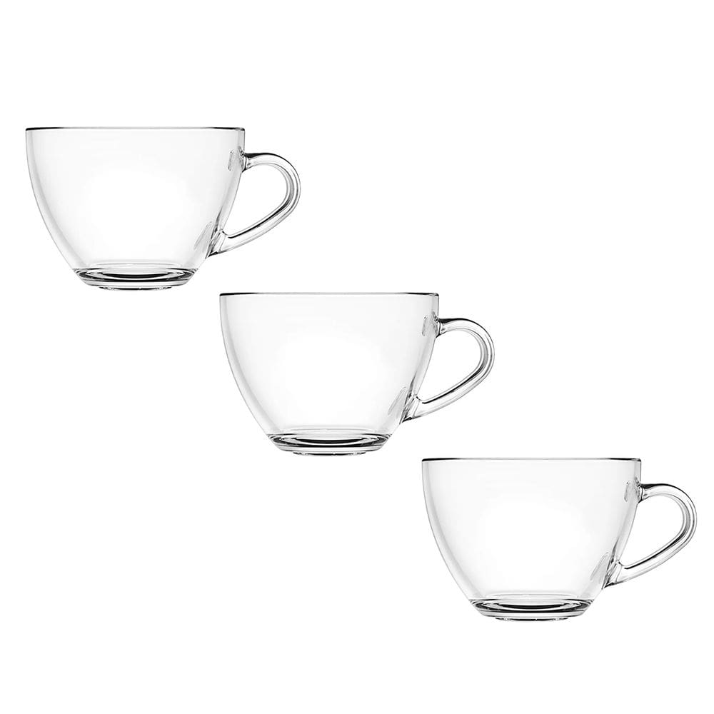 Jogo 3 Xicara Caneca Copo De Vidro Transparente Café Chá Cappuccino Alça Messina 250ml