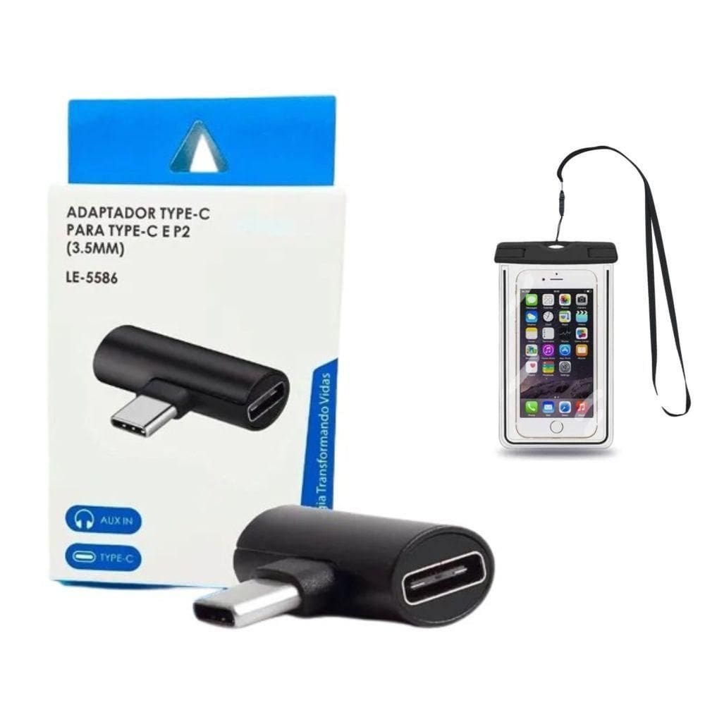 Adaptador Para Smartphone Celulares Tipo-c Para Tipo-c E P2 3.5mm Le-5586 Capa Bolsa Prova Dágua