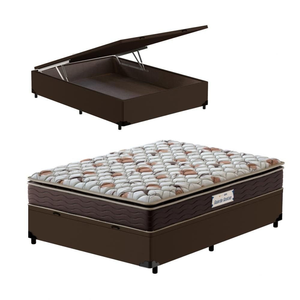 Cama Box Baú Casal Marrom + Colchão de Espuma D45 - Probel Guarda-Costas ProForce Plus 138x188x70cm