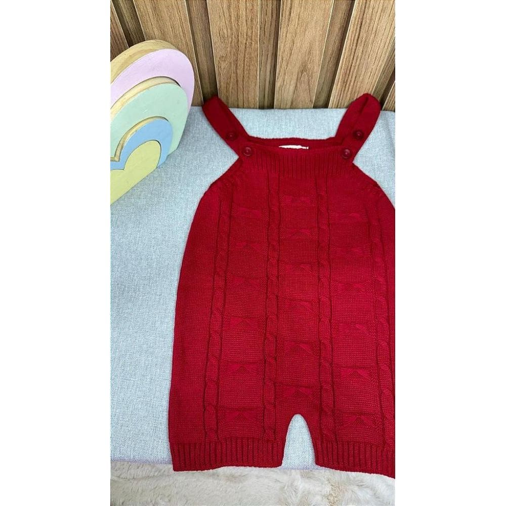 Jardineira Romper Trabalhado Vermelho