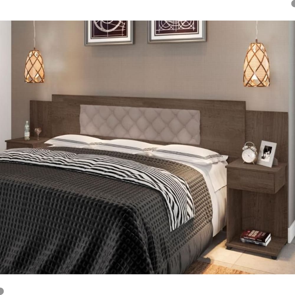 Cabeceira Box Bruna Chocolate com Capitonê Bege Claro