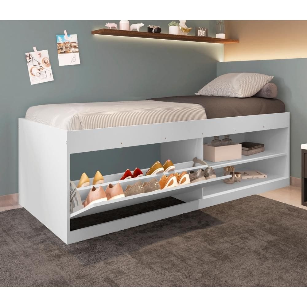 Cama Box Sapateira e Nichos Tien Branco
