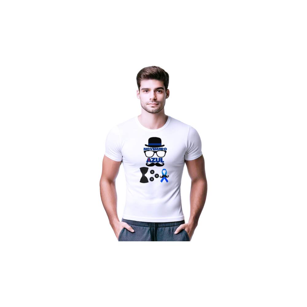 Camisetas de Poliester Branca Personalizadas Novembro Azul