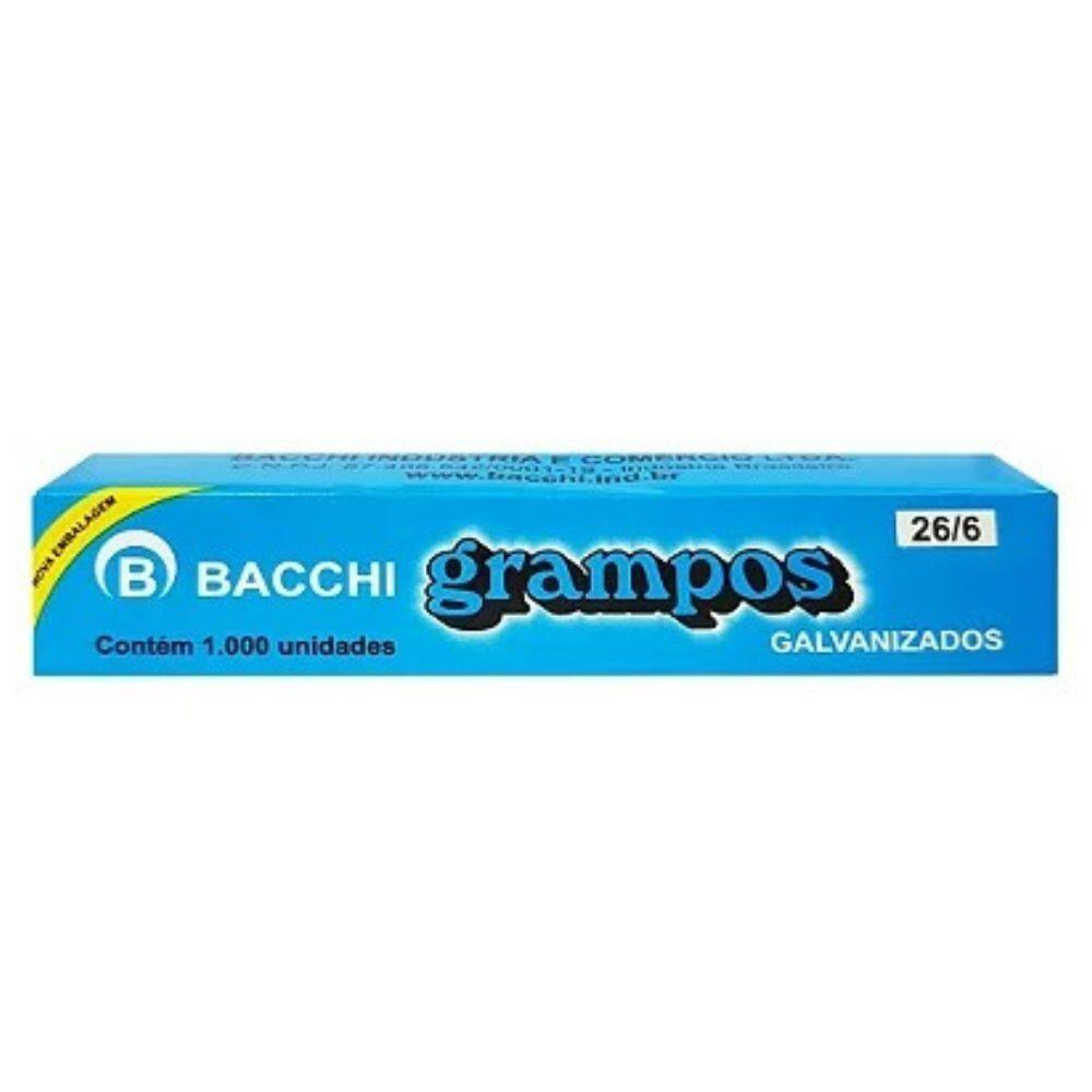 Grampo Para Grampeador 26/6 Galvanizado Caixa 1000 Unidades Bacchi