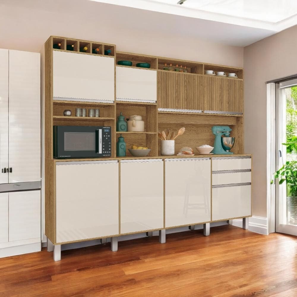 Cozinha Moderna 08 Portas Milano Freijó e Off White