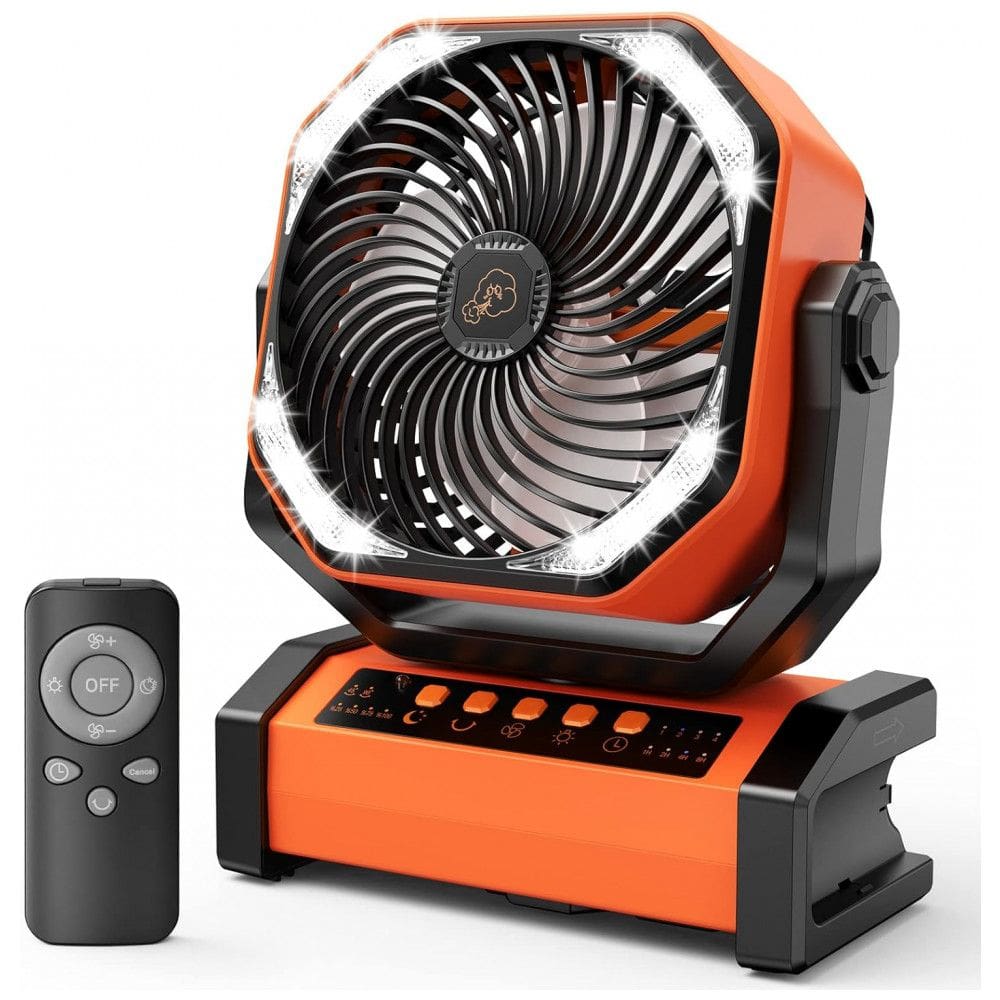 Ventilador Portátil Recarregável com Bateria de 20000mAh, 4 Velocidades e Controle Remoto, 5V 37W, AddAcc D12, Laranja